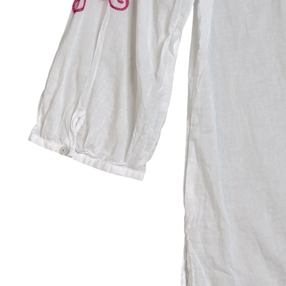 CHICO'S Anelle Blouse 3/4 sleeves Embroidered Embellished White Fuchsia Like new - Picture 13 of 16
